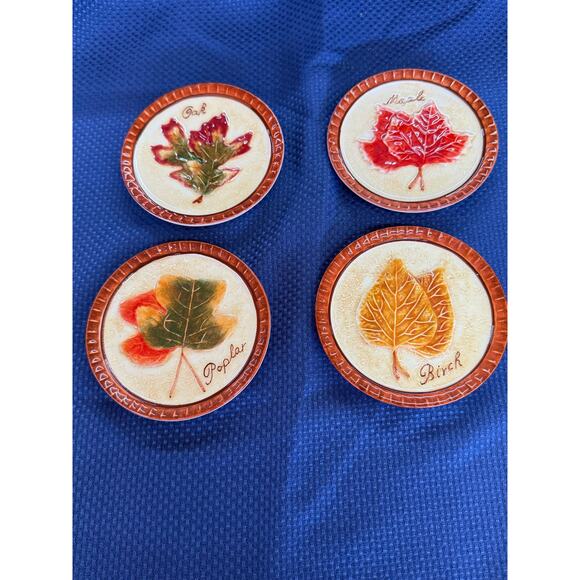 MWW Market Autumn Fall Leaves Mini Plates  4.5"  Set of 4 Poplar Oak Maple Birch - Picture 1 of 6